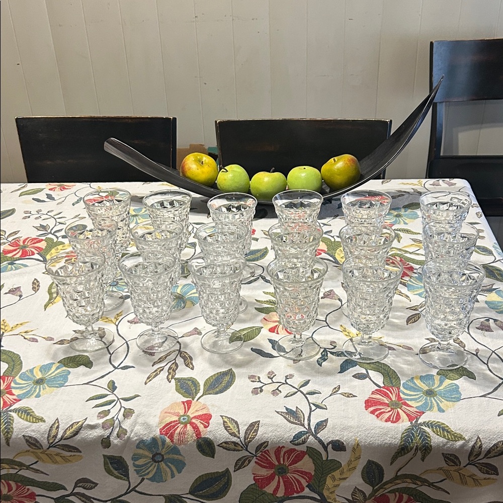 18 - 1970’s Vintage Fostoria American clear glass footed goblets